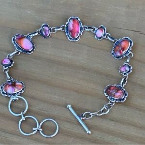 New Genuine Pink oyster copper turquoise sterling silver 925 Bracelet